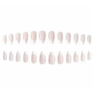 Foccna French Press on Nails Medium, Pearl White Fake Nails Almond Acrylic